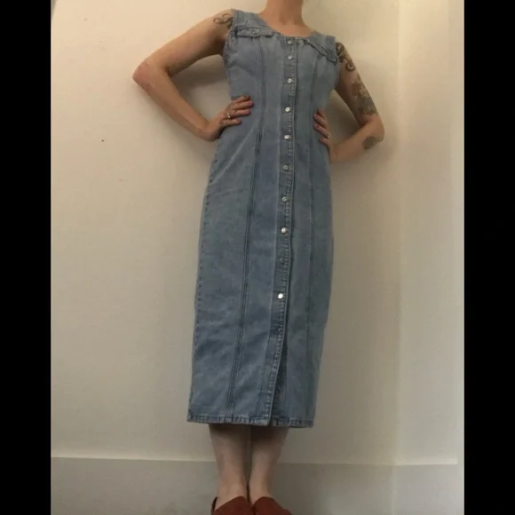 Z. Cavaricci Vintage Button Down Denim Dress Vneck Sleeveless Mint Condition - Picture 6 of 15